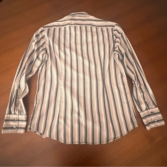Men’s John Varvatos Striped Dress Shirt in Brown and Pink Size Large Cotton - Picture 2 of 11